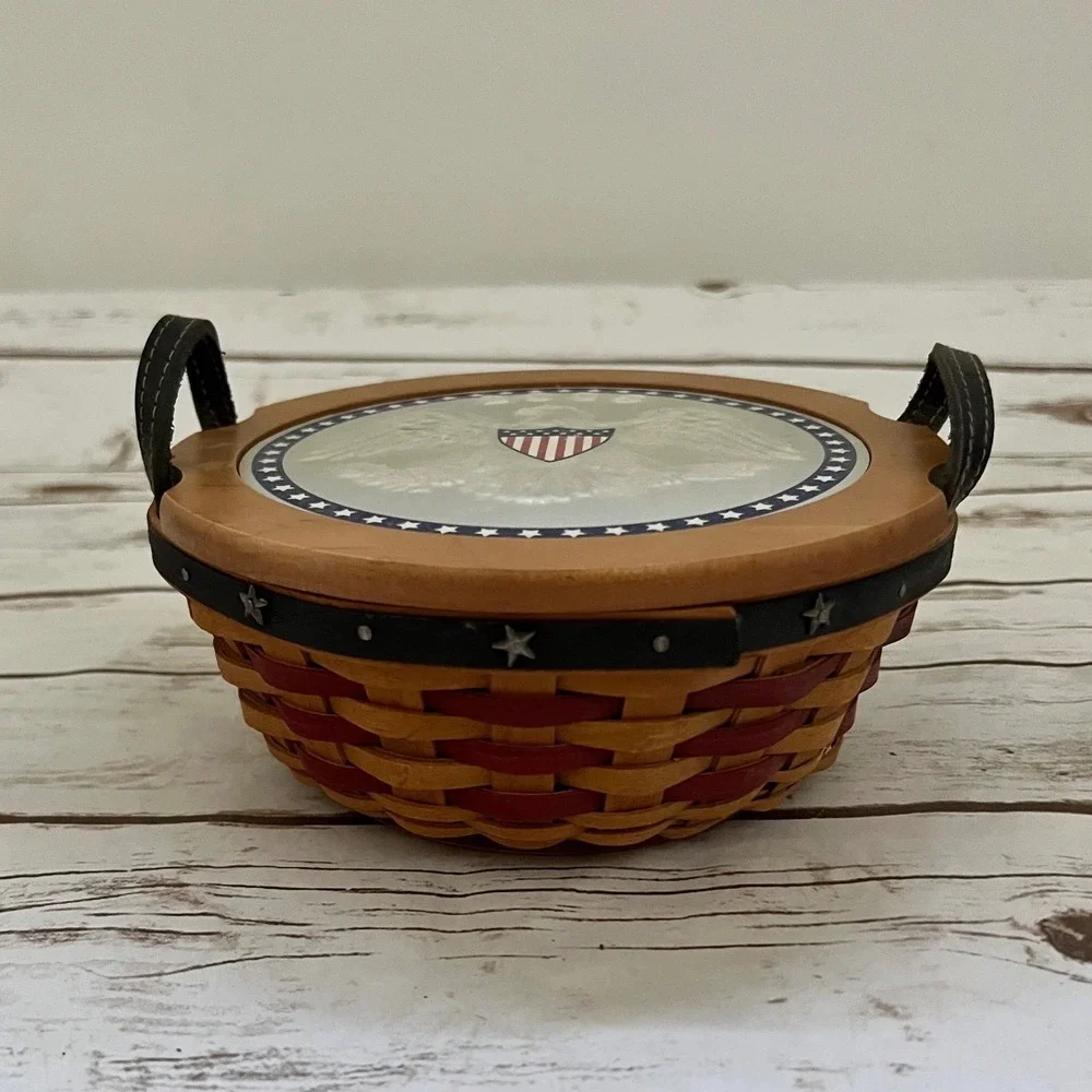 VTG Longaberger American Eagle Basket 2005 Round Patriotic Red Blue Small 6in